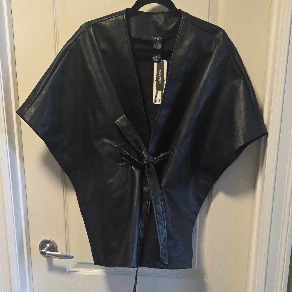 Black Faux Leather Kimono Jacket